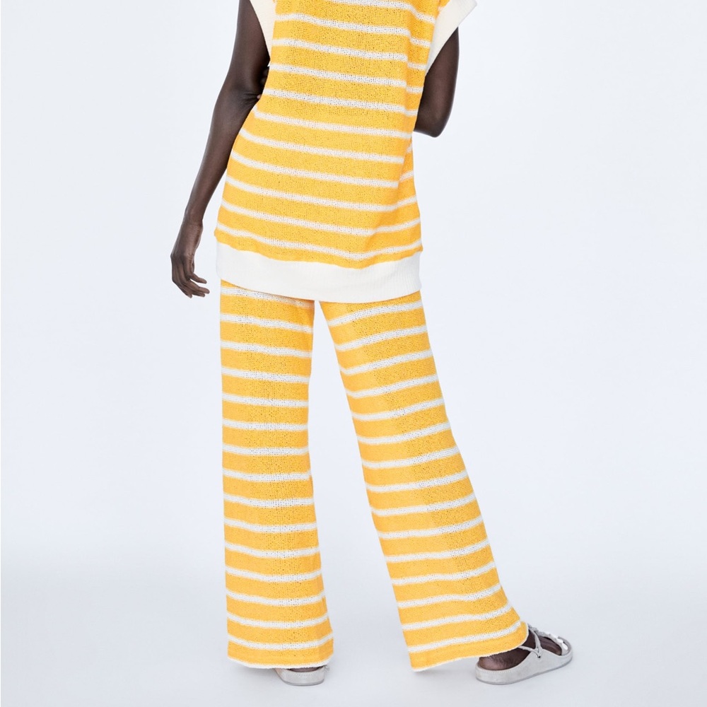 Zara Yellow and White Striped Straight Leg Pants NWT Small - Picture 3 of 7
